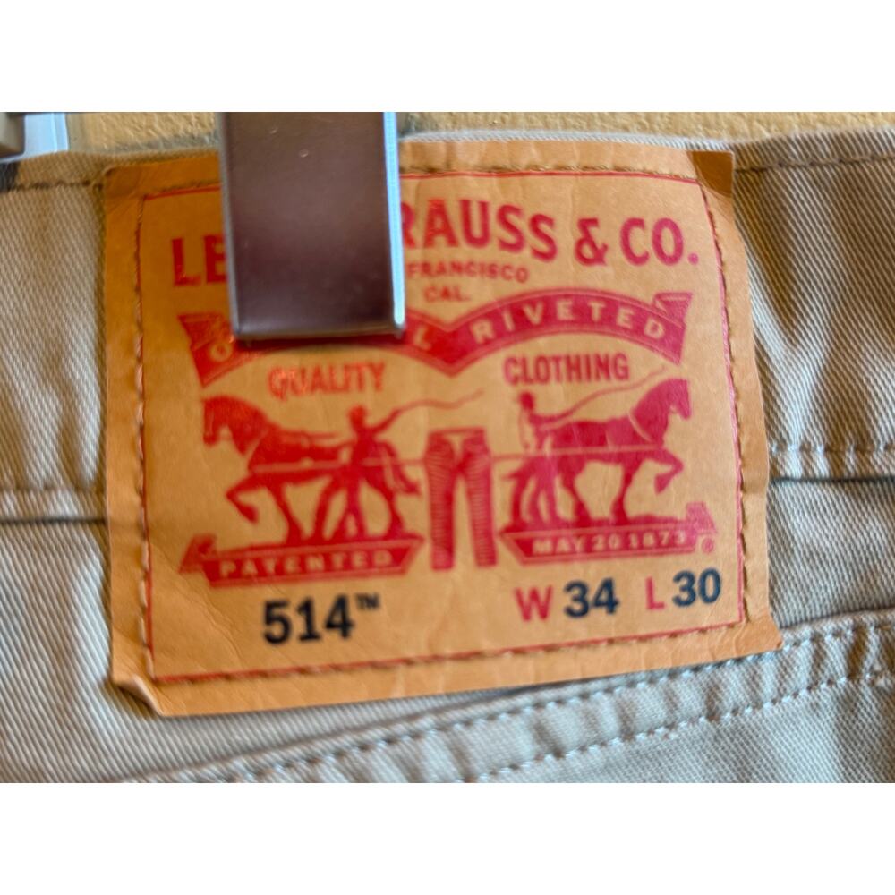 Levi's 514 Straight Fit Pants Jeans Stretch Khaki Beige Tan Men's W34 x L30 - Picture 7 of 10